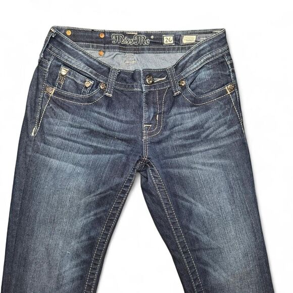 Miss Me JP5489B2 bootcut dark wash low rise embellished flap pocket jeans Sz 26 - Picture 3 of 8
